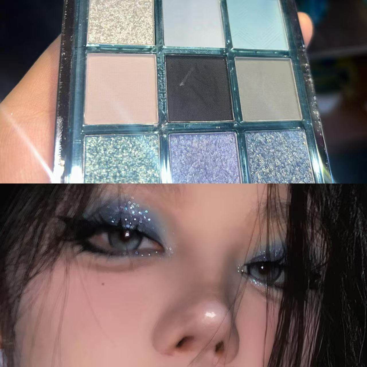 Low Saturation Ice Permeable Blue Smoked Eye Shadow Plate Matte Shimmer Diamond In The Debris Multifunctional